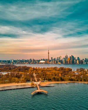 Toronto Skyline From Islands Dusk Wallpaper