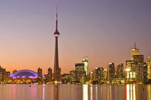 Toronto Skyline Twilight Reflection Wallpaper