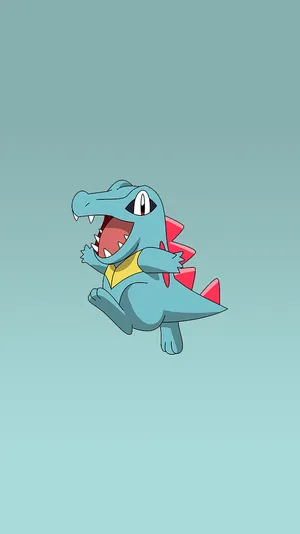 Totodile In Teal Gradient Backgorund Wallpaper