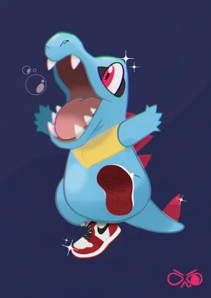 Totodile With Red Shoes Wallpaper