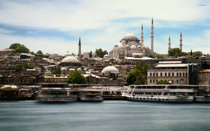 Tourists Explore Istanbul's Unique Cityscape Wallpaper