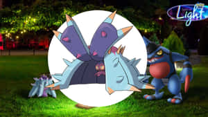 Toxapex In An Intense Battle Scene During Pokémon Go's Season Of Light Wallpaper