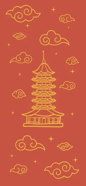 Traditional Chinese Pagoda Red Background Wallpaper
