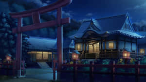 Traditional Japanese Houses Night Anime Wallpaper