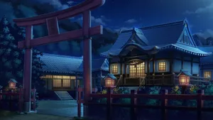 Traditional Japanese Houses Night Anime Wallpaper