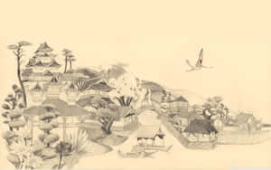 Traditional Japanese Village Artwork Wallpaper