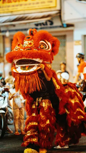 Traditional Red Lion Dance Wallpaper