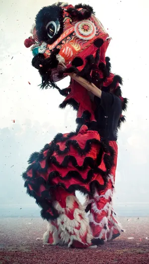 Traditional Red Lion Dance Wallpaper