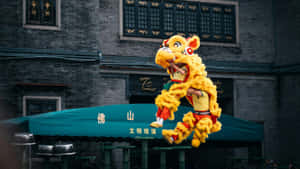 Traditional Yellow Lion Dance Costume Wallpaper