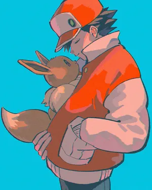 Trainerand Eevee Bonding Moment Wallpaper