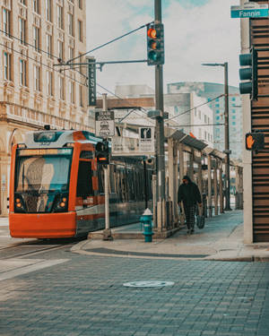 Tram In Downtown Houston Wallpaper