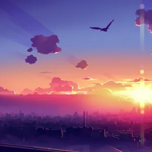 Tranquil Anime City During Sunset On An Ipad Wallpaper
