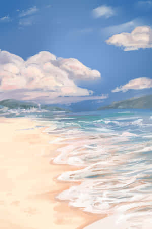 Tranquil Beach Sunset Painting Wallpaper