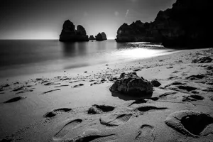 Tranquil Black And White Beach Landscape Wallpaper
