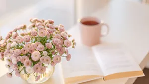 Tranquil Pink Tea Moment Wallpaper