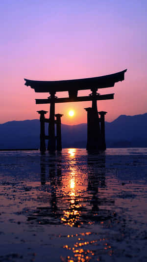 Tranquil Shinto Shrine In Lush Forest Wallpaper