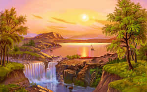 Tranquil Sunset Over A Serene Lake Wallpaper