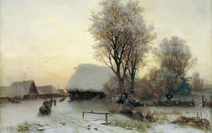 Tranquil Winter Landscape Painting Wallpaper