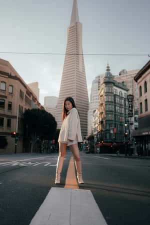 Transamerica Pyramid With A Beautiful Woman Wallpaper