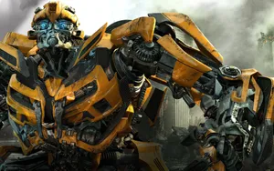 Transformers Bumblebee With Destroyed Skyscrapers Wallpaper