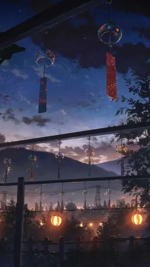 Transparent Lanterns Under Evening Sky Wallpaper