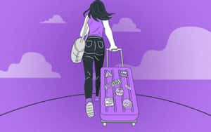 Traveler With Purple Luggage Wallpaper