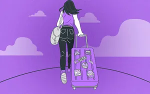 Traveler With Purple Luggage Wallpaper