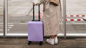 Traveler With Purple Suitcase At Airport Wallpaper