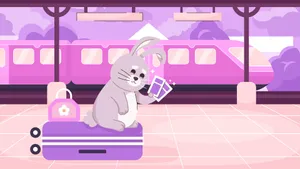 Traveling Rabbitwith Purple Luggage Wallpaper