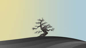 Tree Mountain Japanese Minimalist Art Wallpaper