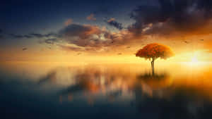 Tree With Sun Rise Wallpaper