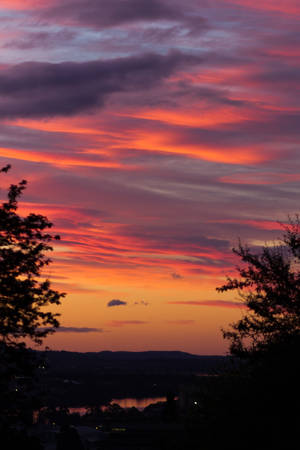 Trees And Mountain Silhouette Sunrise Nature Wallpaper