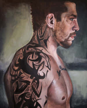 Tribal Tattooed Man Portrait Painting Wallpaper