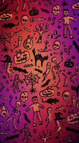 Trick-or-treaters Enjoy A Spooky Night Of Purple Halloween Fun Wallpaper