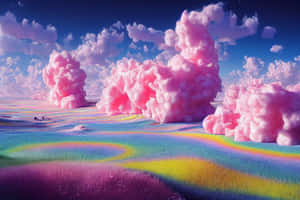 Trippy Aesthetic Clouds On Colorful Field Wallpaper