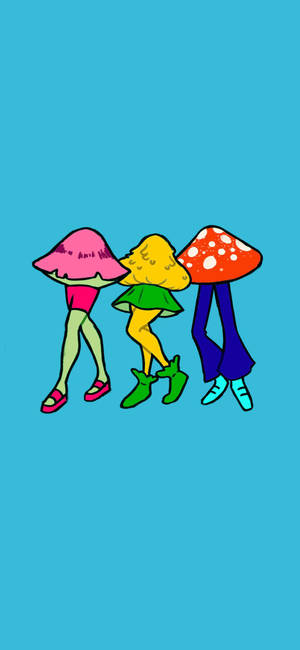 Trippy Phone Mushroom Heads Wallpaper