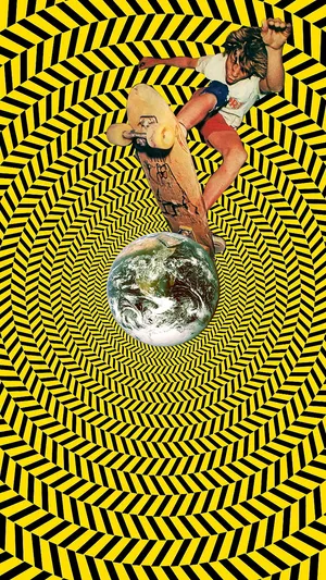 Trippy Skateboarder Over Earth Pattern.jpg Wallpaper