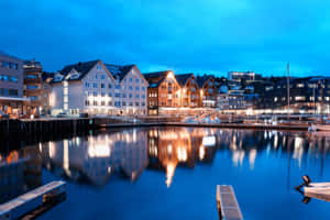 Tromso Norway Waterfront Dusk Reflection Wallpaper