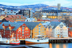 Tromso Norway Waterfront Dusk Wallpaper