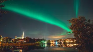 Trondheim Northern Lights Reflection Wallpaper