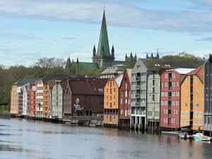Trondheim Norway Riverside Colorful Buildings Wallpaper