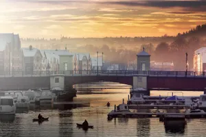 Trondheim Sunset Over River Nidelva Wallpaper