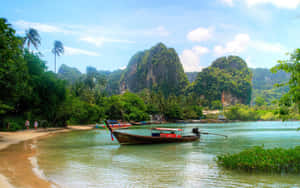 Tropical Beach Longtail Boat Thailand Wallpaper