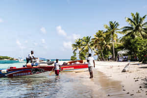 Tropical Beach Scene St Vincent And Grenadines Wallpaper