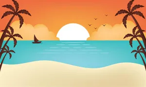 Tropical Beach Sunset Illustration Wallpaper