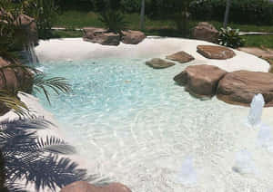 Tropical Beach Swimming Pool Oasis Wallpaper