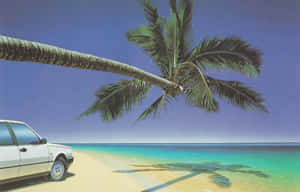 Tropical_ Beachside_ Escape_with_ Car Wallpaper