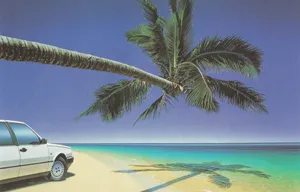 Tropical_ Beachside_ Escape_with_ Car Wallpaper