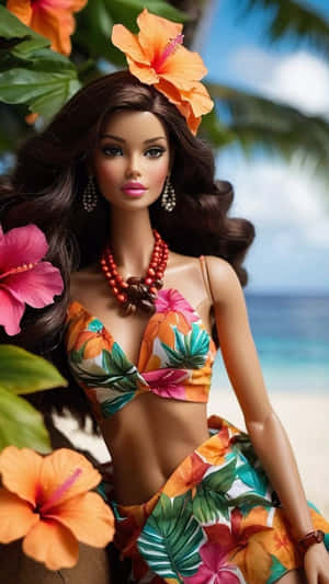 Tropical Black Barbie Beach Backdrop Wallpaper