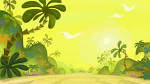 Tropical Cartoon Road Scene Wallpaper